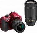 Nikon - D3400 DSLR Camera with AF-P DX 18-55mm G VR and 70-300mm G ED Lenses - Red